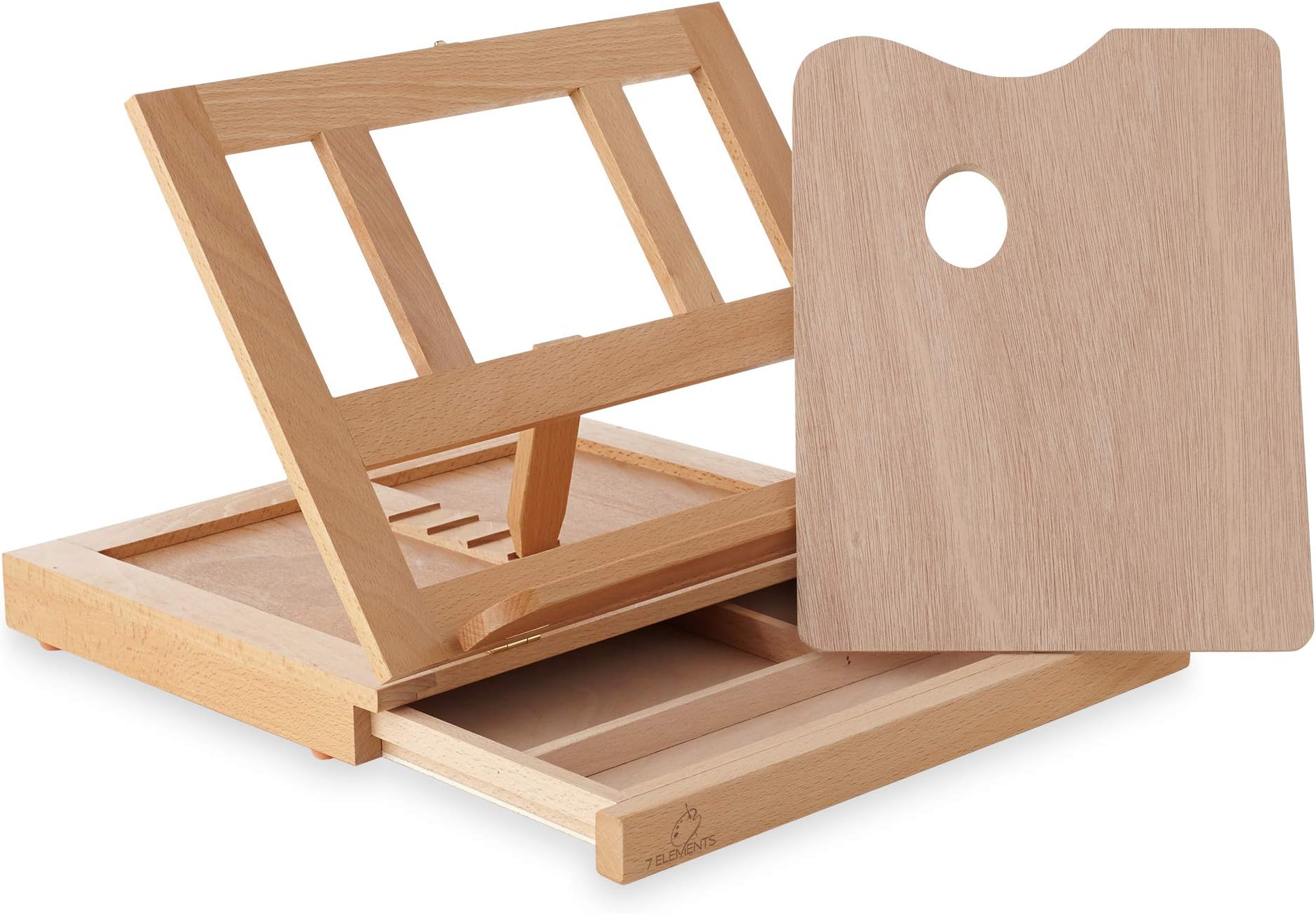 7 Elements Wooden Tabletop Easel with Palette and Storage Drawer - Adjustable Portable Desktop for Art, Painting and Drawing