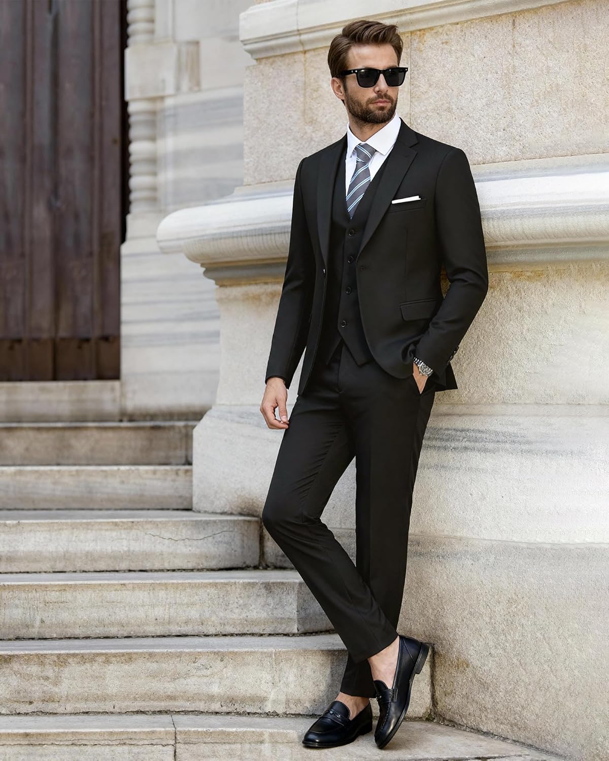 EastSide Men's Slim Fit 3 Pieces Suit, One Button Blazer Set, Jacket Vest & Pants - Image 4