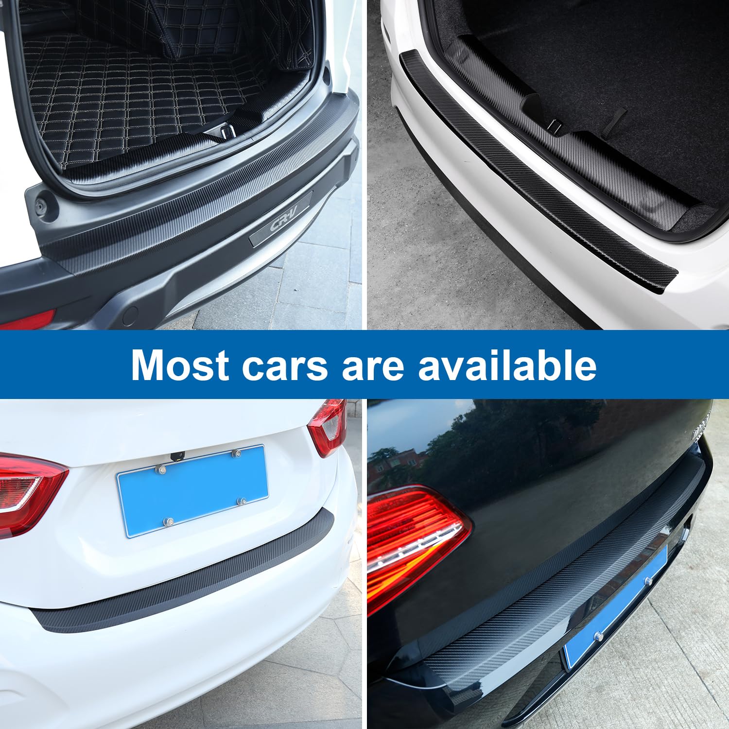 Black Carbon Fiber Textured Leather Sticker for The Threshold bar Outside The car Boot, Anti-Scratch Strip Anti-Kick Film Protective pad for The Rear Guard（35.43 * 3.15 in）