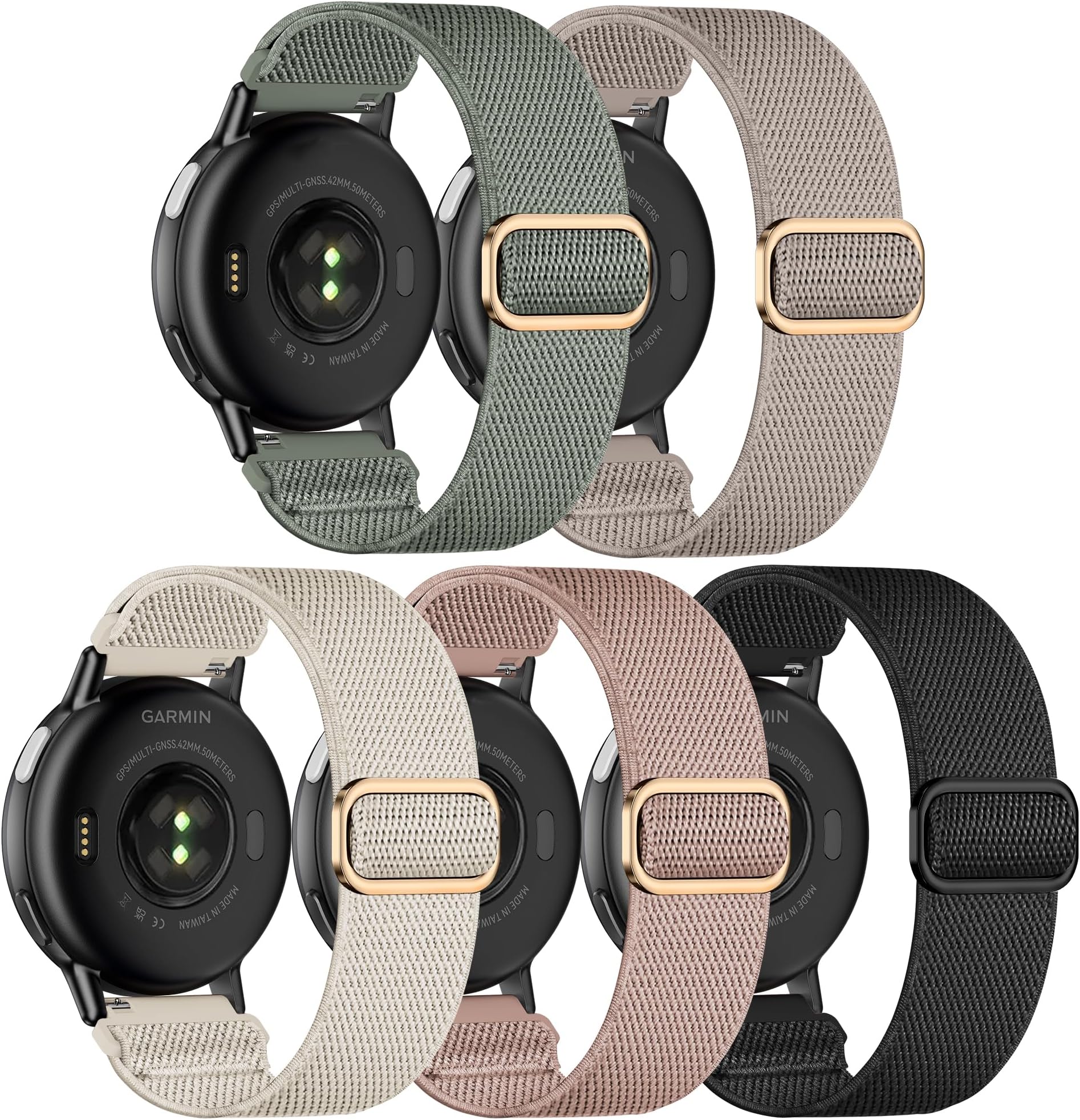 5 Pack Stretchy Nylon Watch Bands Compatible with Garmin Vivoactive 5/6/Forerunner 55/165,20mm Soft Elastic Fabric Adjustable Replacement Sport Straps for Garmin Venu Sq 2 Women Men