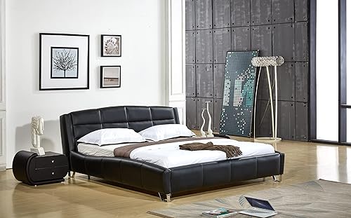 Miniatura 10 de Container Furniture Direct Thompson Collection - Mesita de noche contemporánea tapizada de piel sintética con tiradores de cajón cromados, estándar,