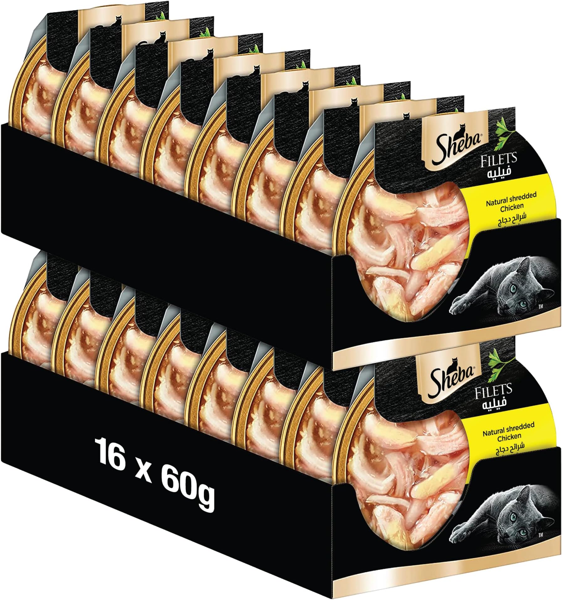 Sheba Cat Food Natural Shredded Chicken Filets, from Natural Chicken Breast, Sheba Wet Food made for Reliable Consumption, Enriched with the Necessary Nutritional Requirements, Pack of 16x60g
