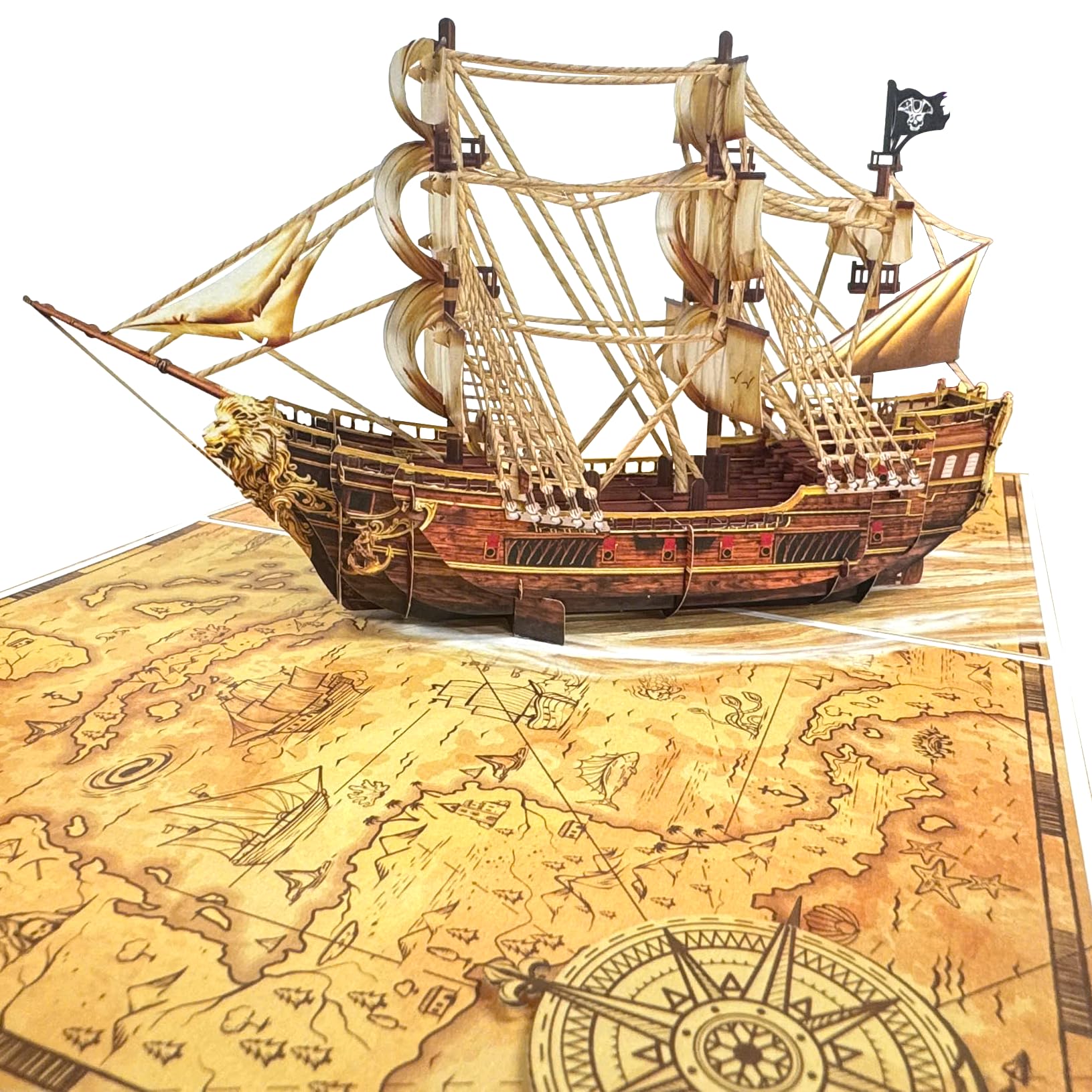 3D Pop Up Greeting Card – Handmade Pirate Ship Card with Treasure Map – Sailing Boat with Skull Flag – Birthday, Adventure Party, Nautical & Retirement Gift — image 1