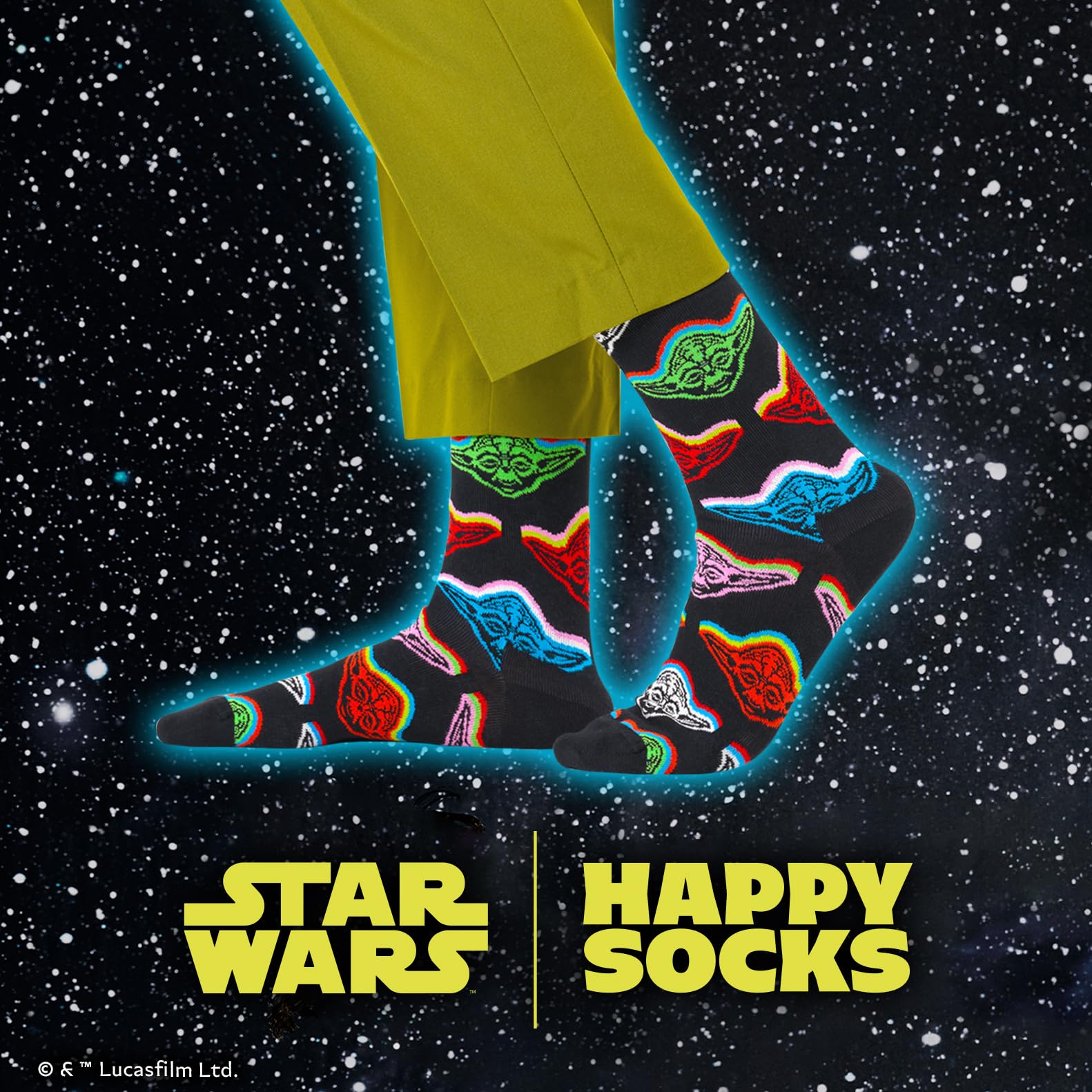 Happy Socks 3-Pack Star Wars Socken, Darth Vader und Yoda crew Socken mit Lichtschwertern an der Seite Größe 36-40