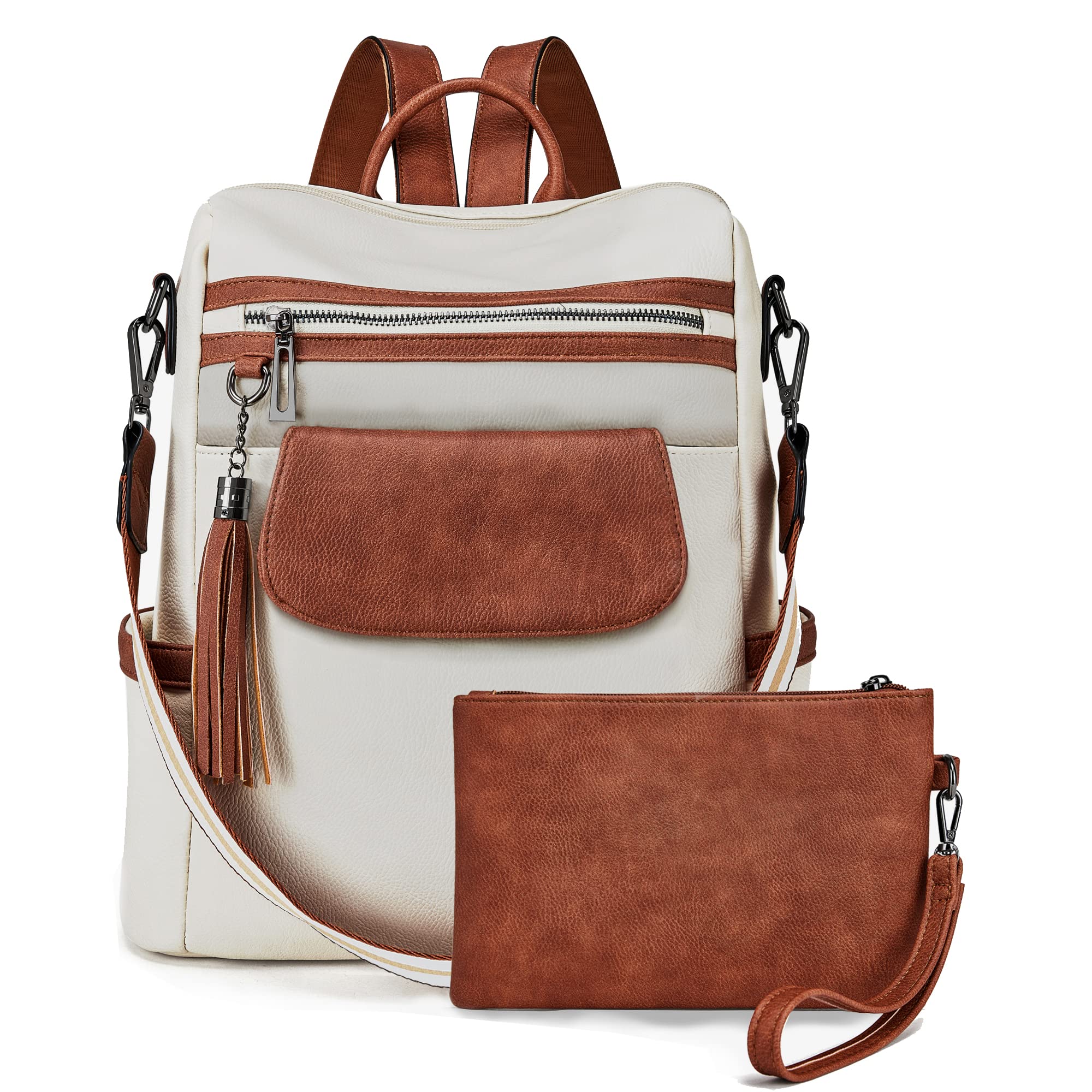 OPAGE Leather Backpack Purse for Women Fashion Designer Ladies Shoulder Bags Travel Backpack With Wristlet