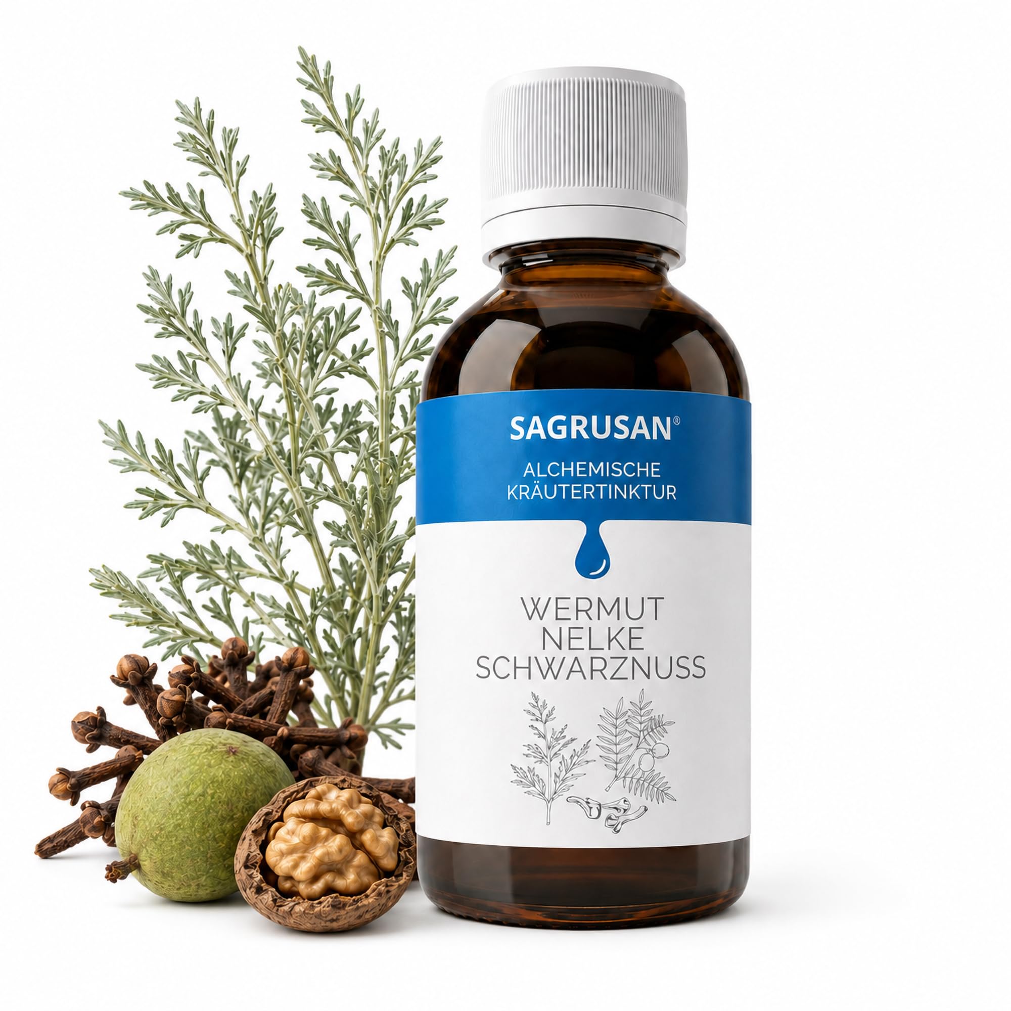 Wermut Nelke Schwarznuss Tinktur 100 ml, Syzygium aromaticum und Juglans nigra, veganer Kräuterextrakt, traditioneller Pflanzenauszug hergestellt in Österreich.