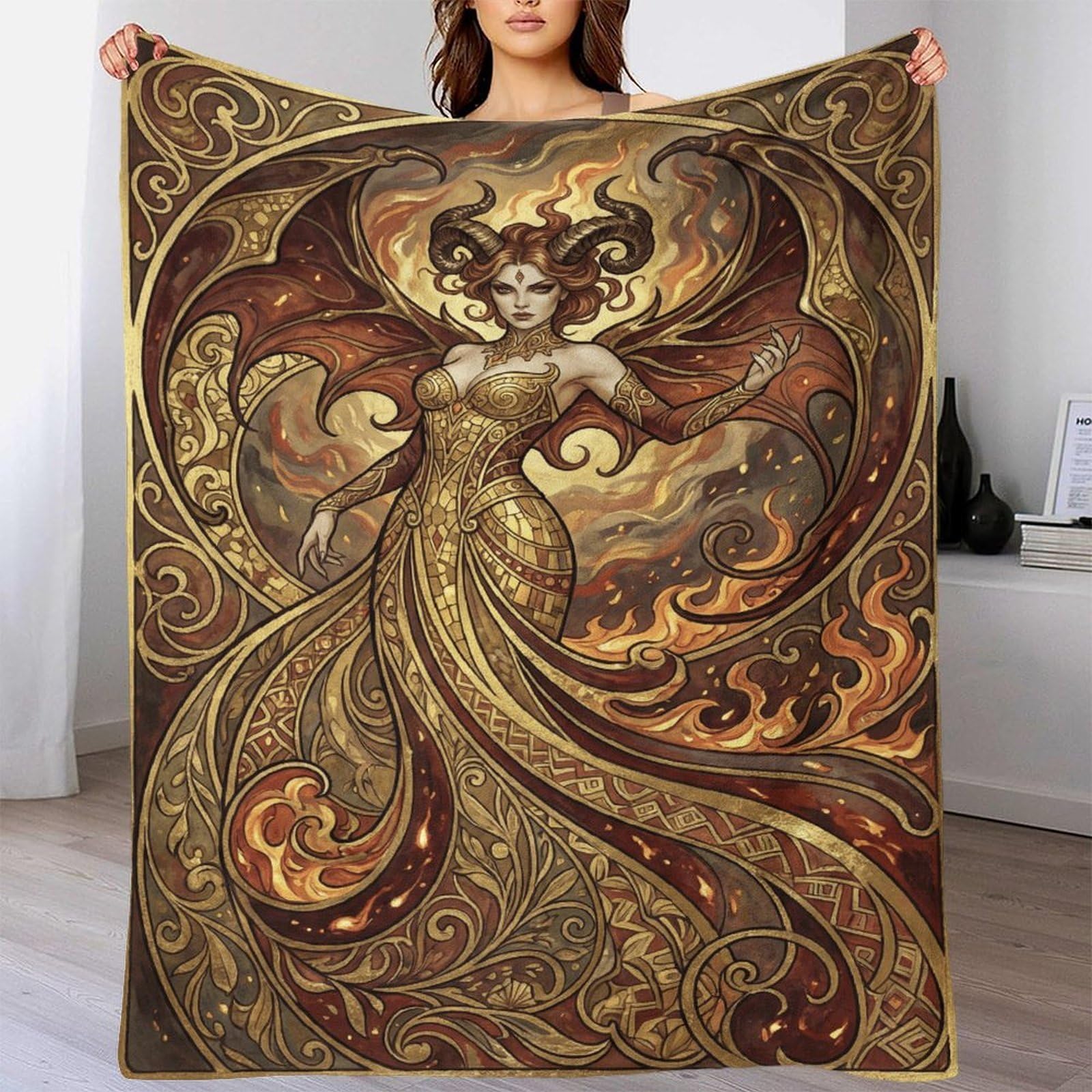 H3B8U2Y5 Art Nouveau Mucha Demon Queen Soft Throw Blanket, Bedroom Nap Use