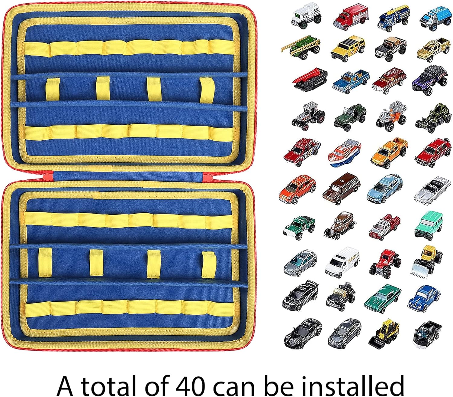 co2CREA Hard Toy Cars Storage Case Compatible with Hot Wheels Toy Cars Set, Toy Car Organizer Case Hold 40 Hot Wheels Cars, Matchbox Cars, Mini Toys (Case Only)