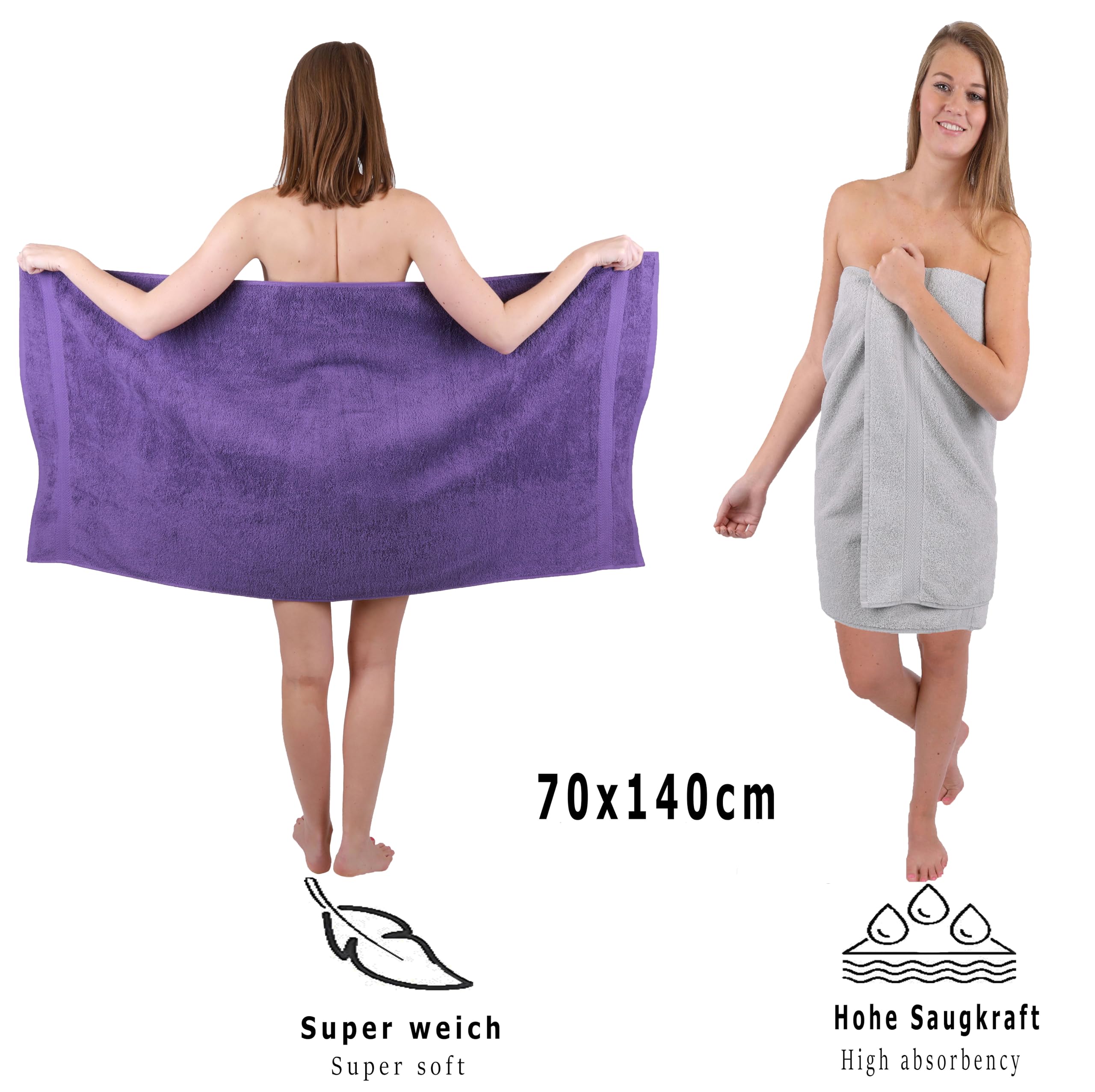 Betz Set di 10 asciugamani Classic 2 lavette 2 asciugamani per ospiti 4 asciugamani 2 asciugamani da doccia 100% cotone colore lilla e grigio argento