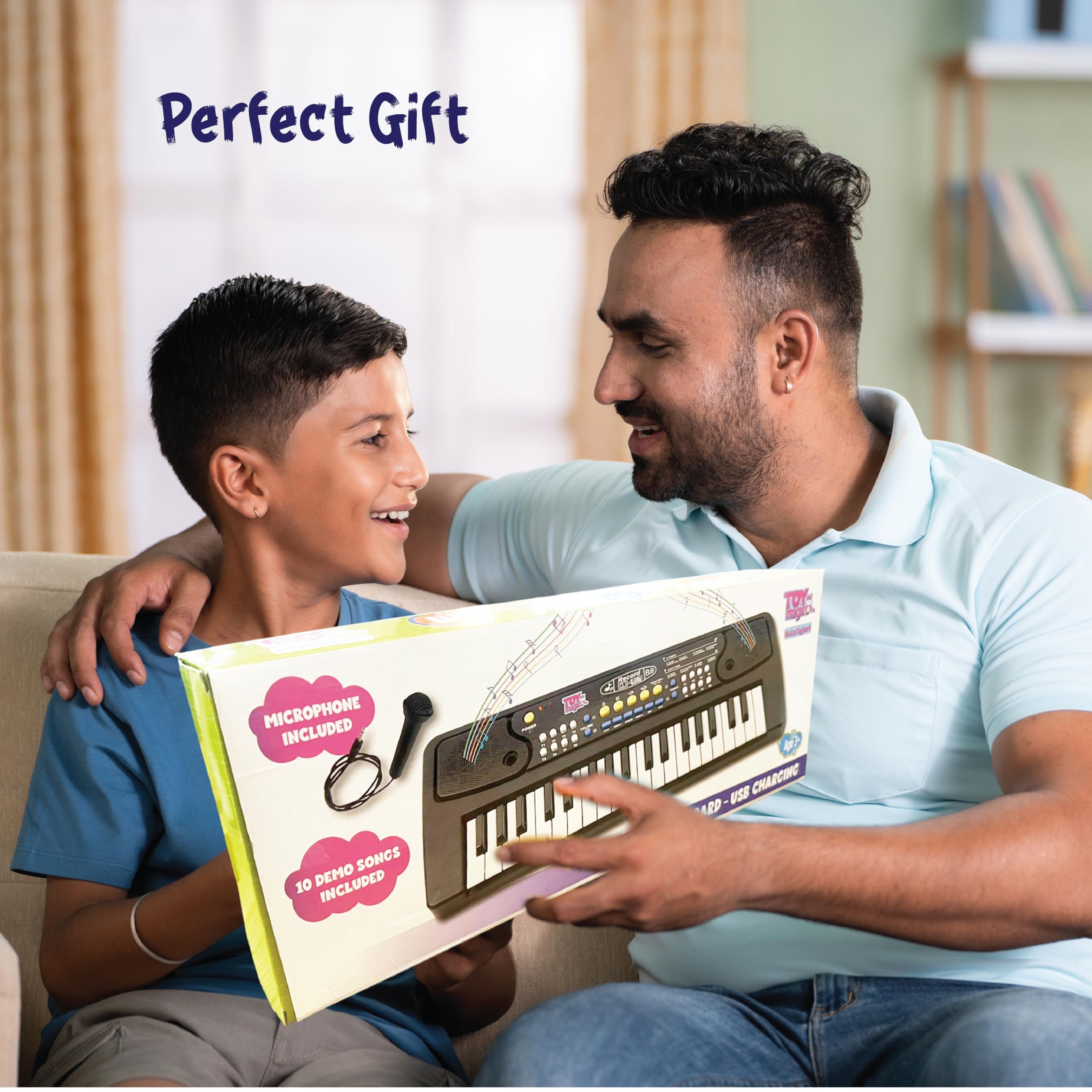 ToyMagic Kids Keyboard with 37 Keys & Microphone|Electronic Piano for Beginners|Portable Rechargable Keyboard Piano|USB Charging|48 x 17Cm Black Color|Best Gift for 3+ Years|Made in India 2