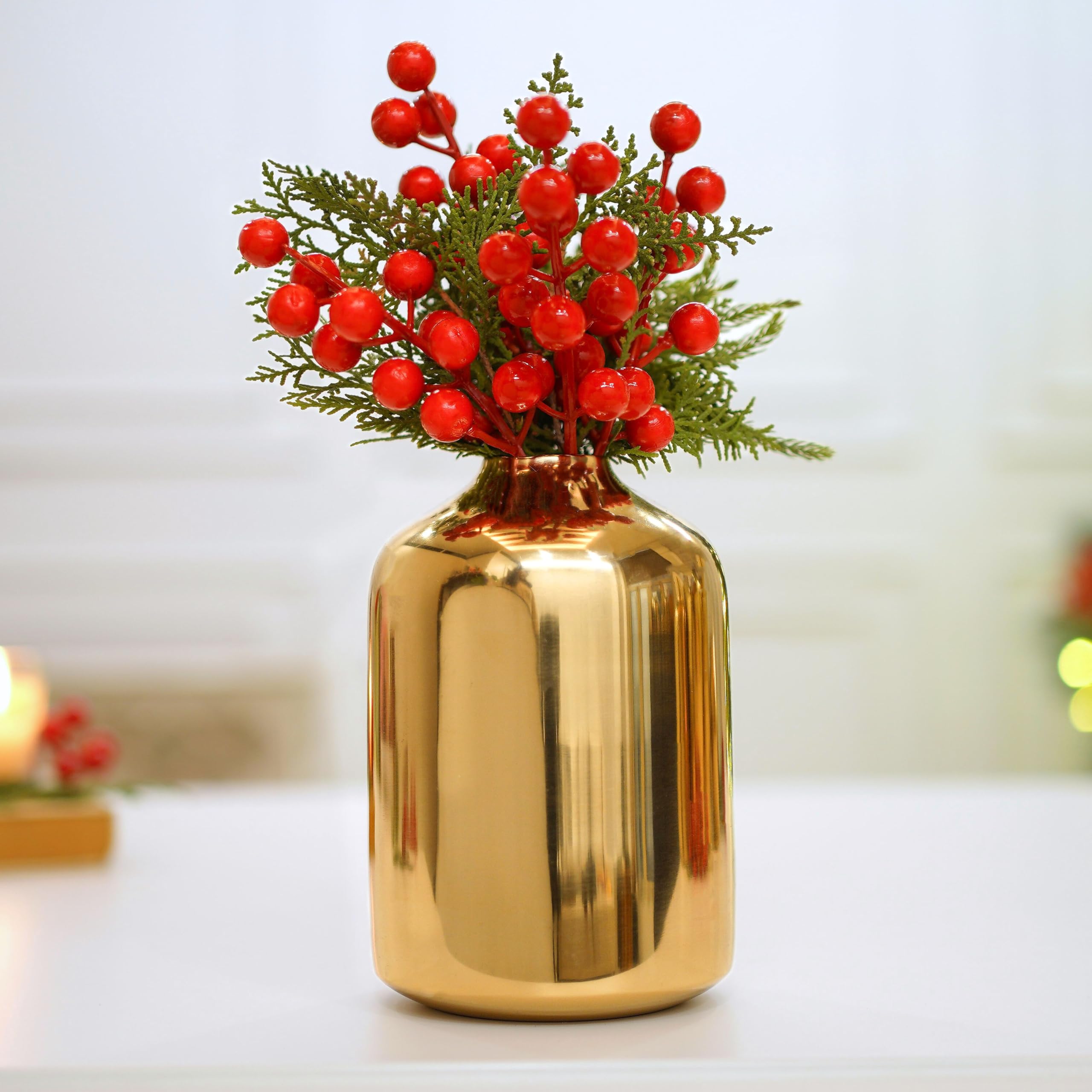 Behoma Metal Flower Vase for Home Decor Bedroom Living Room Office Wedding | Table Decorative Item for Festivals Birthday Gold (Flower Not Included, Modern)