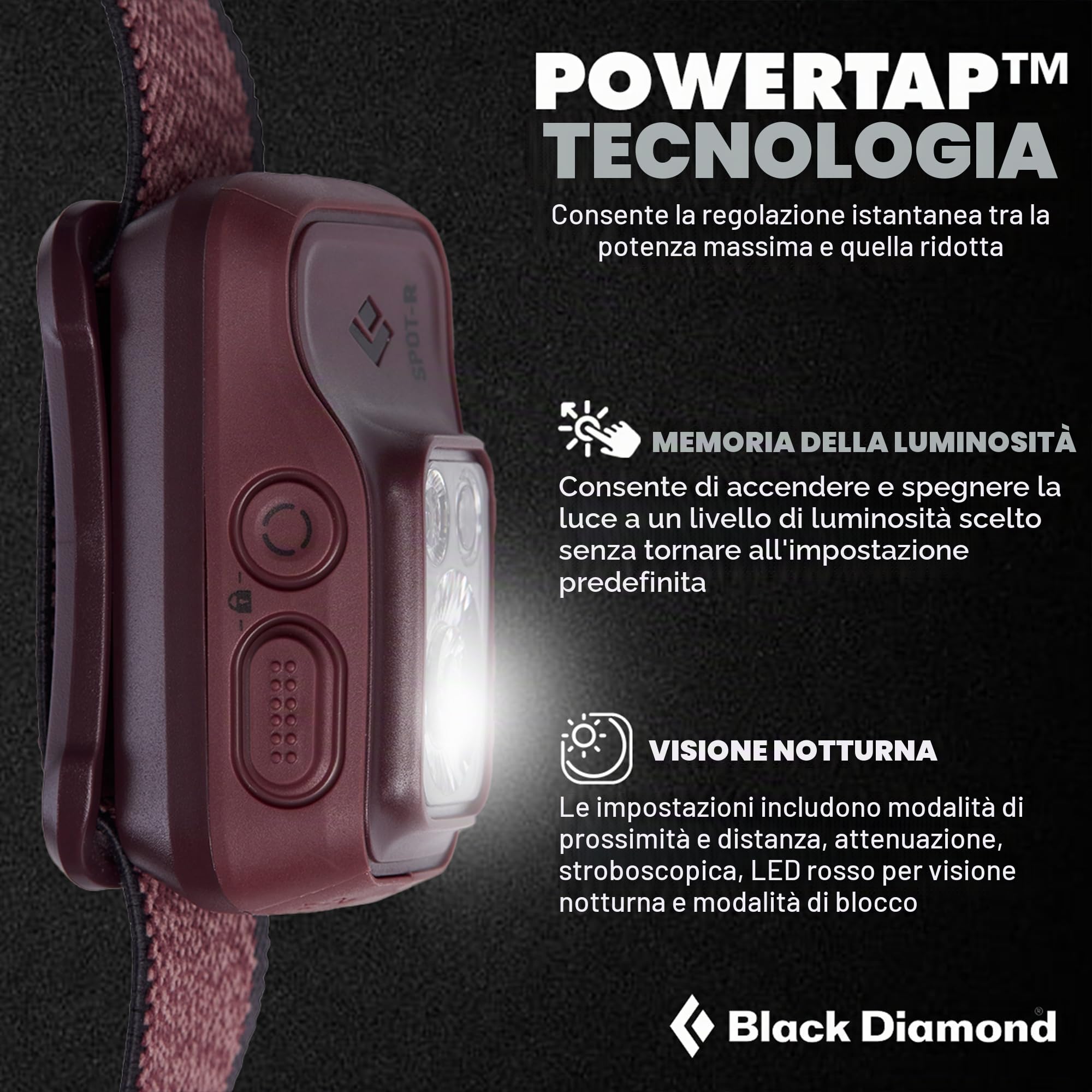 LINTERNA FRONTAL BLACK DIAMOND SPOT 400-R ROJA | 400 lumen, per escursioni, campeggio, corsa, zaino in spalla, emergenze, viaggi e trail running