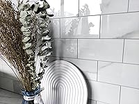 Vista 5 de COLAMO Protector contra salpicaduras de lujo de 5 láminas que se despega y pega, piedra sintética autoadhesiva de 12"x12" azulejo tipo metro blanco