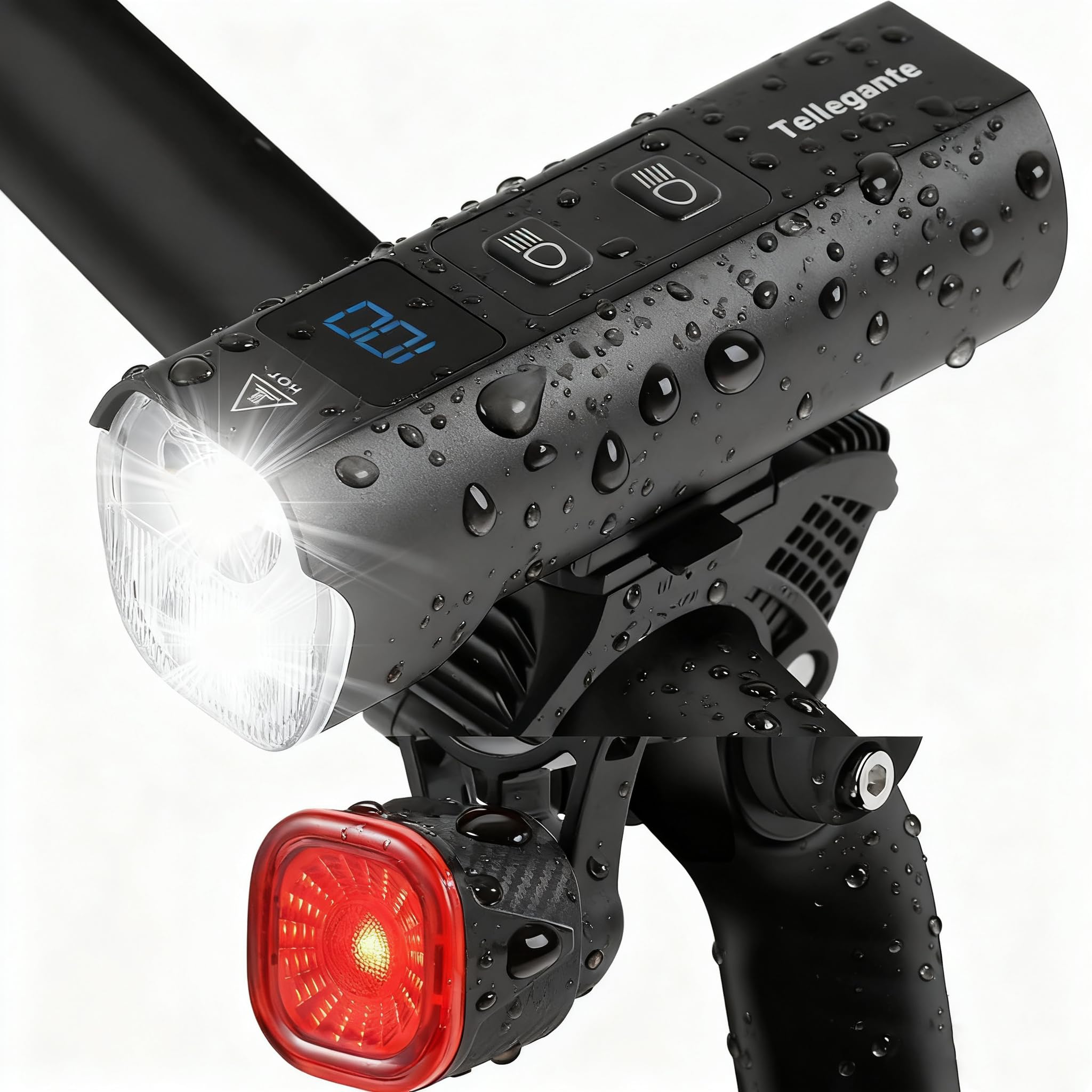 Lampe Velo 2 LED Ultra Puissantes 6000mAh Eclairage Velo Rechargeable USB C Lumiere Velo Avant et Arriere, Feu Arrière Vélo Intelligent, Affichage de Batterie & IPX6 Étanche Phare VTT Route