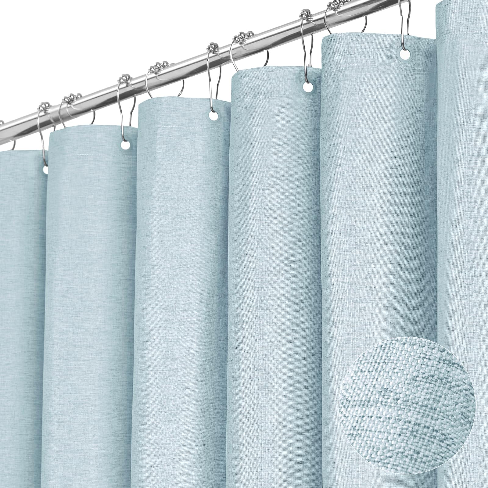BTTN Long Linen Textured Waterproof Shower Curtain Set, 72x84, Fog Blue