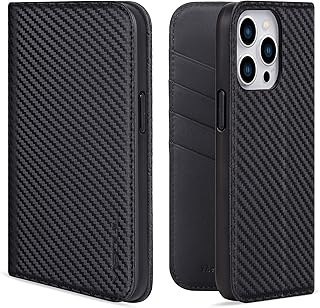 VISOUL Case for iPhone 14 Pro Max Wallet Case, Magnetic Carbon Fiber Leather Folio Case with Card Holder for Men and Women, Flip Case Cover for iPhone 14 Pro Max (6.7-inch)(Black+Black)