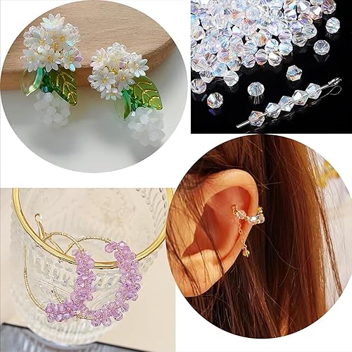Miniatura 6 de YouLuo Cuentas de cristal de bicona, cuentas de cristal AB transparentes facetadas, cuentas espaciadoras sueltas a granel para manualidades,