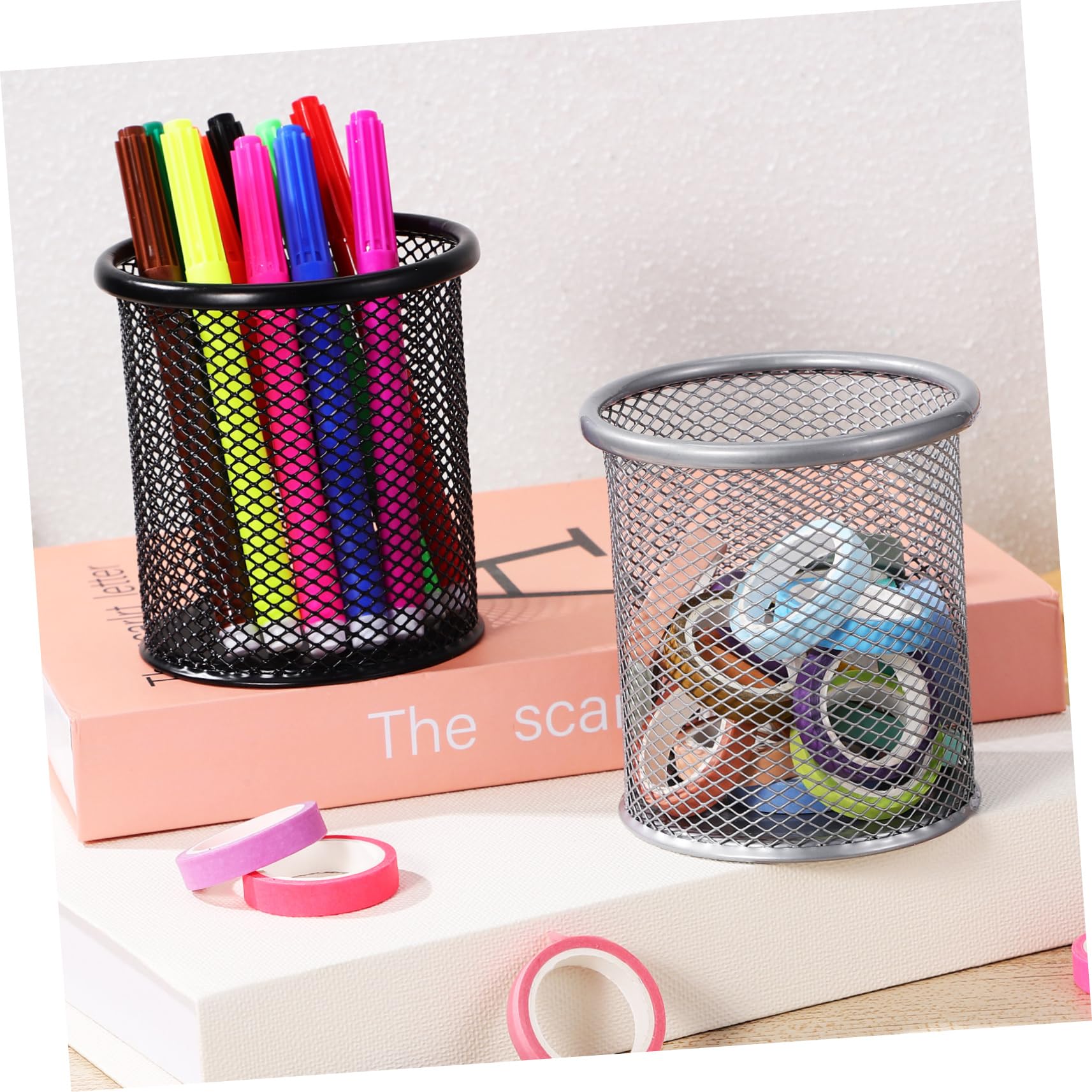 Operitacx 5 Sätze Metall Stiftehalter Im Mesh Design Runder Schreibtisch Organizer Für Stifte Pinsel Und Büromaterial Robuster Und Moderner Stifteköcher 2 Stück * 5