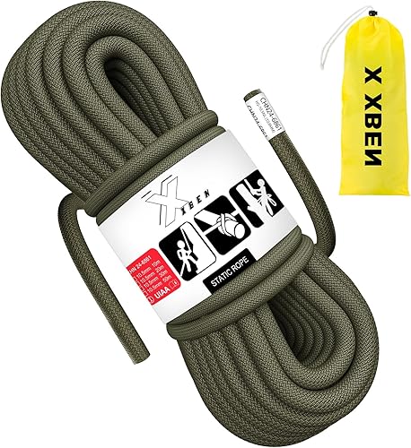X XBEN Rock Climbing Rope, Static UIAA Mountain Climb Ropes, 10.5MM 96FT Green Mountaineering Climbing Gear for Rescue, Hiking, Outdoor and Indoor