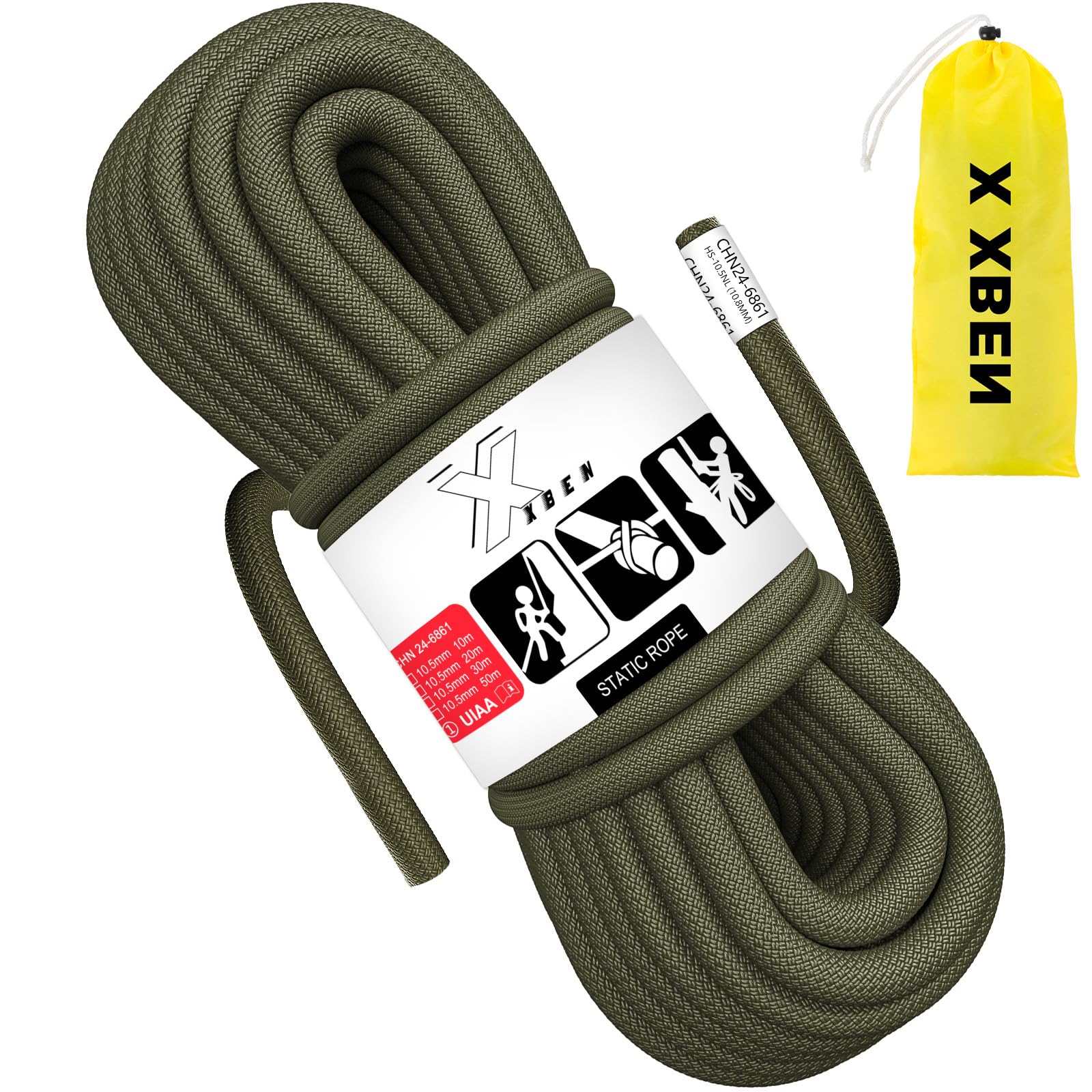 X XBEN Outdoor Climbing Rope 10M(32ft) 20M(64ft) 30M(96ft) 50M(160ft) 70M(230ft) 152M(500FT) 352M(1000FT) Static Rock Climbing Rope for Escape Rope