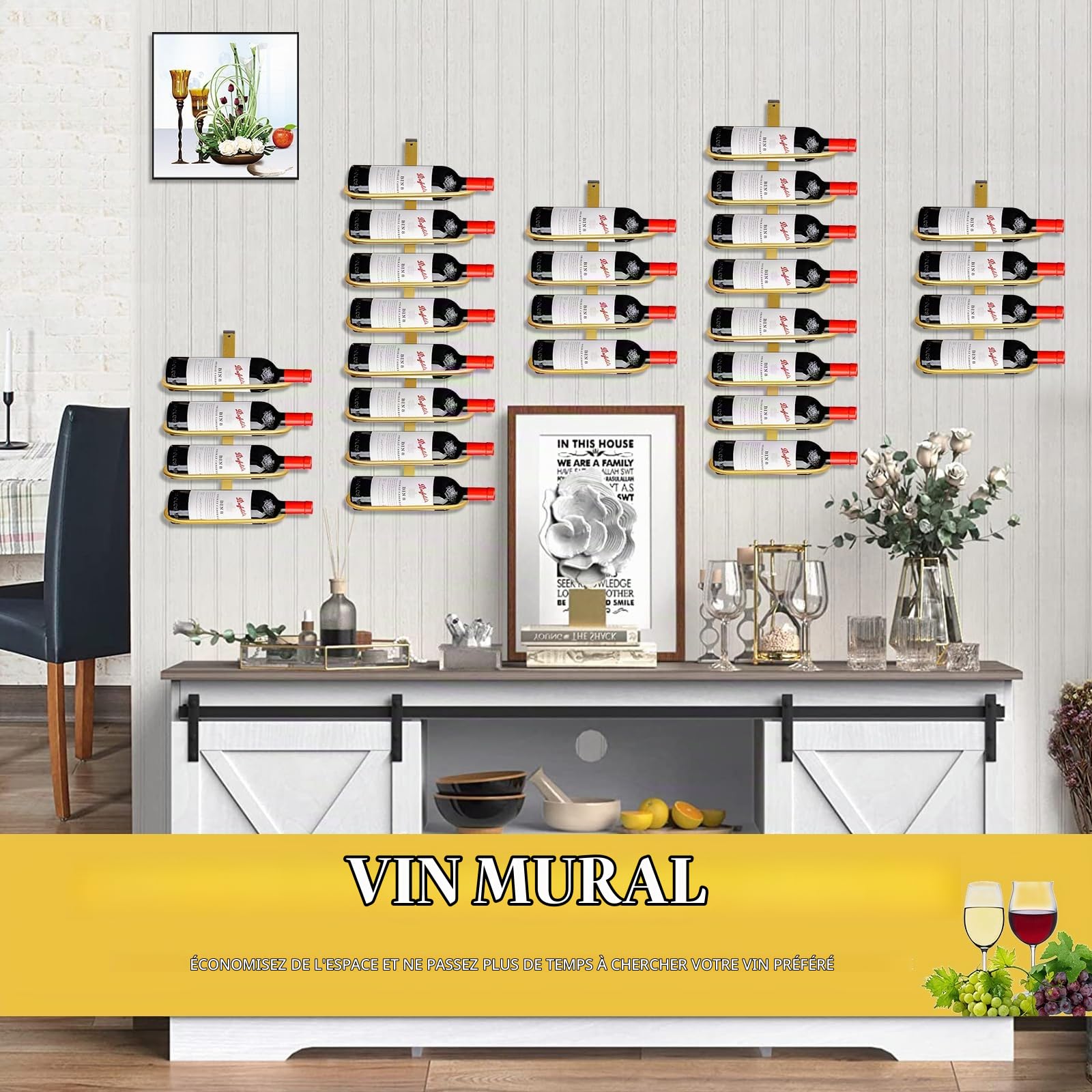 Porte-Bouteilles de vin, Étagère à vin en métal, Casier à Vin pour 8 Bouteilles de vin, Wall Porte Bouteille Mural Métallique Étagère à Vin pour Cave De Bar De Cuisine (C)
