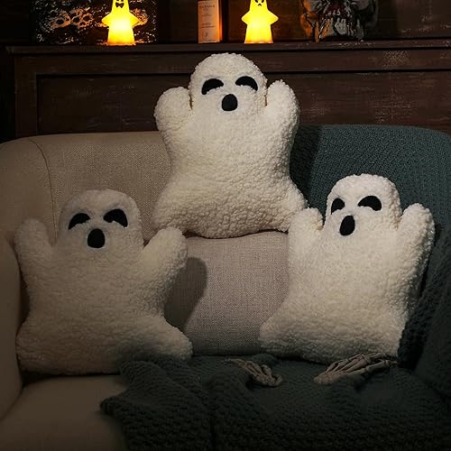 Miniatura 4 de Shappy 3 almohadas de Halloween de fantasma, almohadas de Halloween, almohada de peluche con forma de fantasma, linda almohada suave de fantasma,