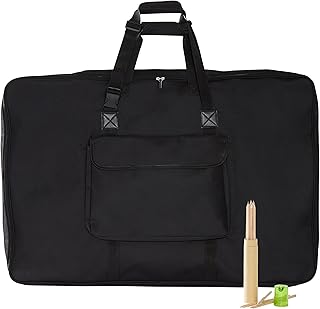 Art Portfolio Case 24 x 36 in. with 12 Color Pencil Set and Sharpener- Large Lightweight Art Portfolio Bag with Shoulder Strap and Handle - Artwork Storage Totes - Black Art folder Storage Bag
