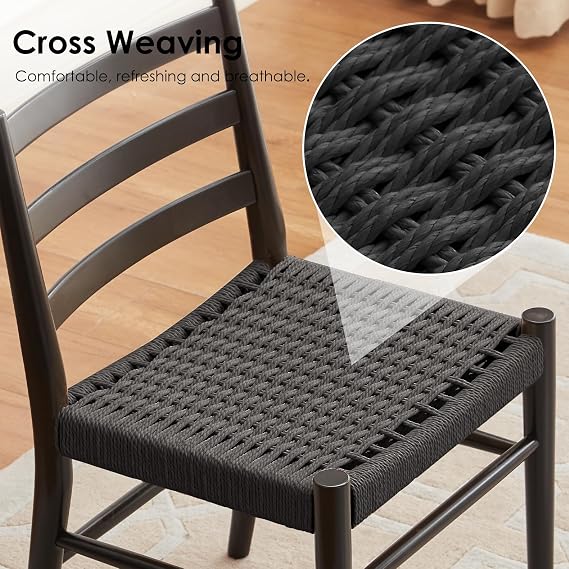 Stary Wood Rattan Dining Room Chairs with Comfortable Woven Seat,Fully-Assembled