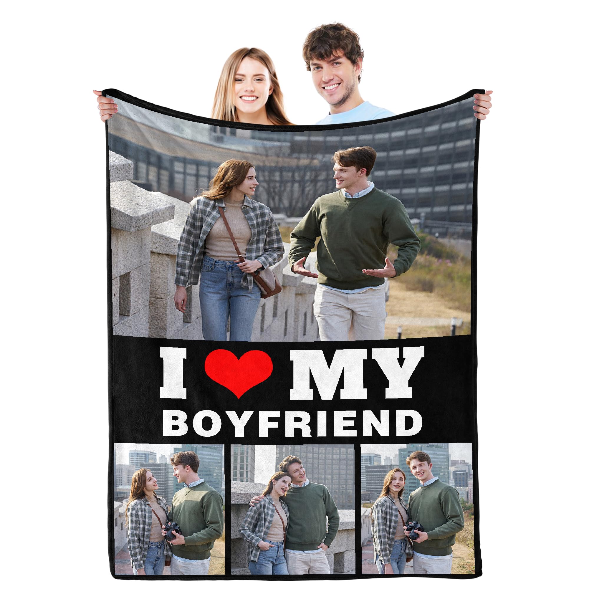 Gemuniya Personalized Valentines Day Couple Gifts for Him/Her, I Love My Boyfriend Girlfriend Blanket Gifts, Custom Photo Blanket for Wife Husband,