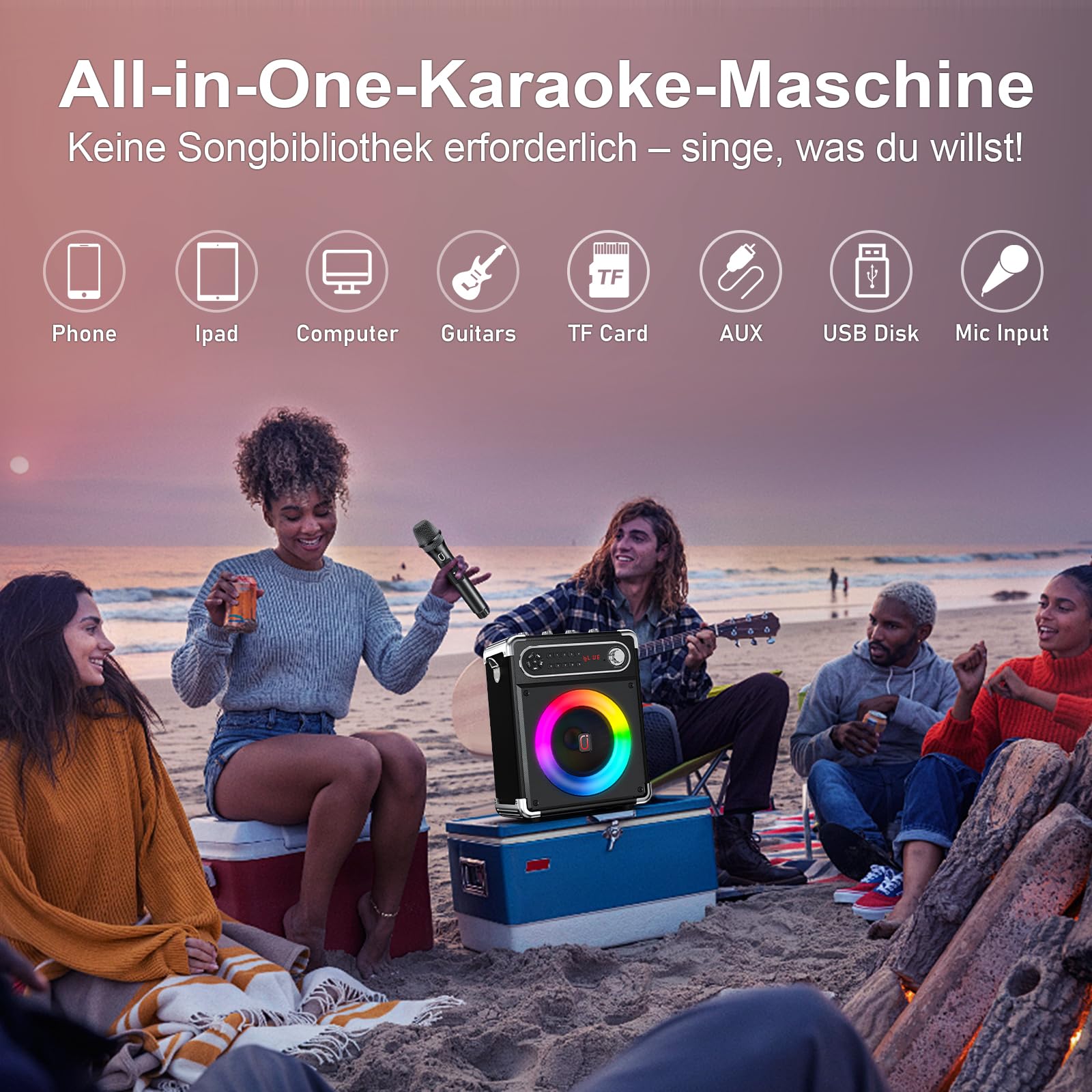 JYX Karaoke Maschine, Karaoke Anlage mit 3 Mikrofonen, Tragbare Bluetooth 5.3 Karaoke Box, 80W PA Anlage mit RGB-Lichtern, Bass/Höhen/Echo, TWS/FM/TV/AUX/USB/TF/Rec für Familie, Party, Outdoor