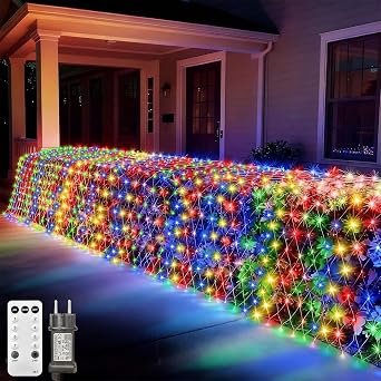 Ledido Colourful Christmas Net Lights 4.5 m x 1.5 m 300 LEDs Multicoloured Mesh Fairy Lights with Remote Control Timer 8 Modes Connectable Green Wire for Bushes Trees Yards Garden Decoration [Energy Class G]