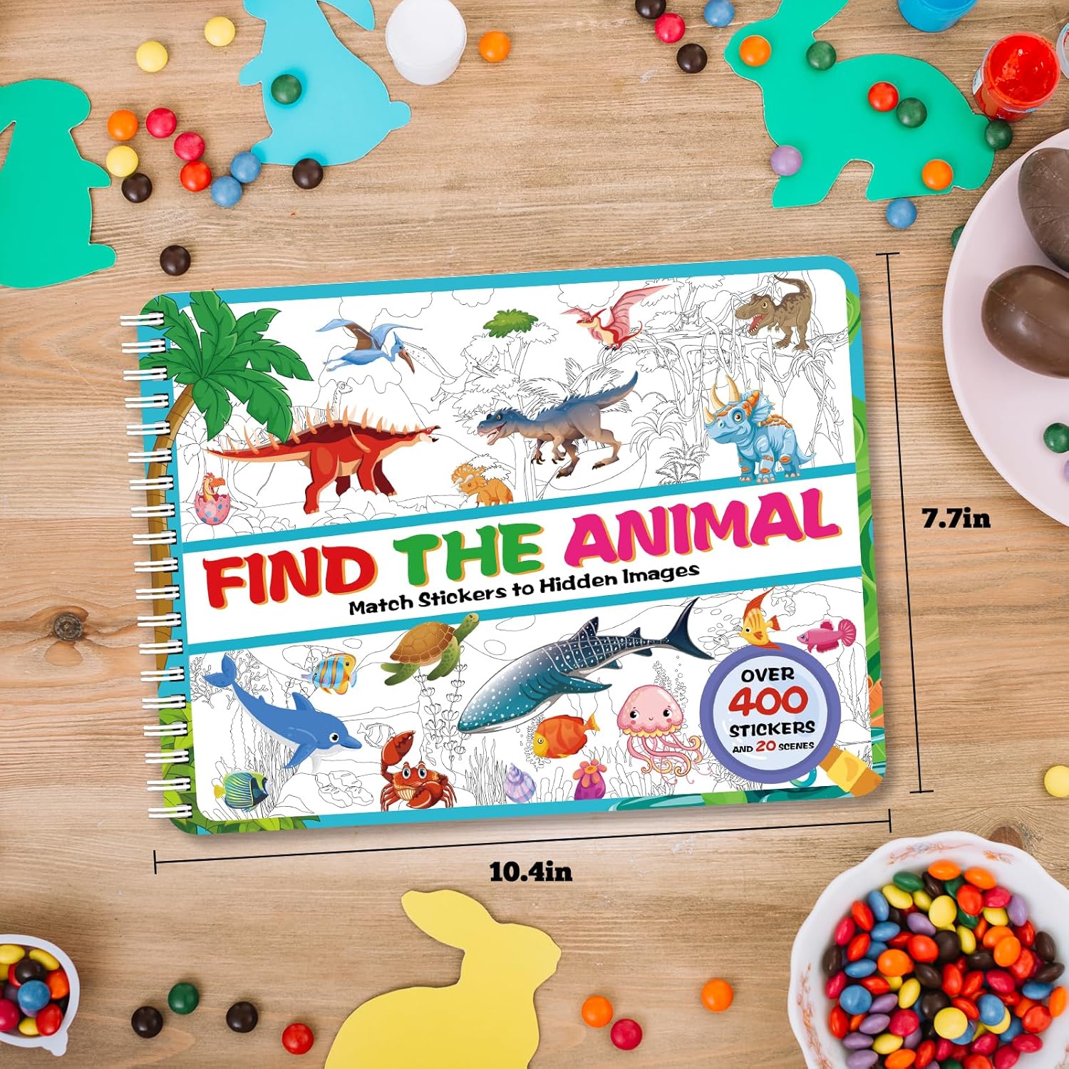 Kalysky Dinosaur and Ocean Animal Scene Sticker Book for Kids Ages 4-12, Search and Find Sticker Activity Book–Travel Toys for Toddlers, Airplane & Road Trip Games, Educational Fun