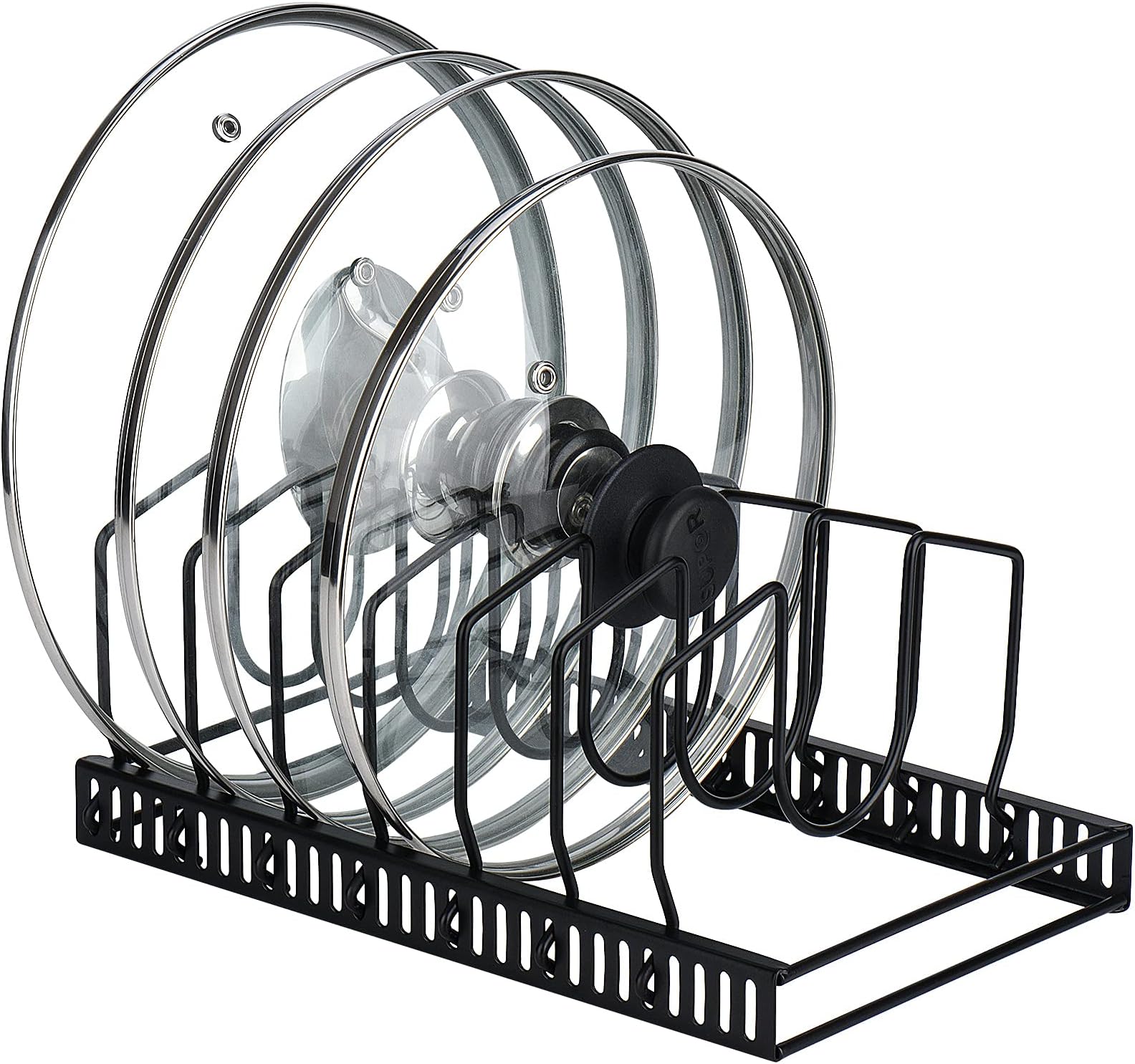 Toplife 7+ Lid Organiser, Adjustable Kitchen Cupboard Organiser for Pan Lids, Cutting Boards and Plates, Black