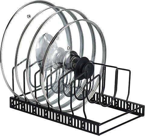 Toplife Topfdeckelhalter, Deckelhalter Schublade für Topfdeckel, Schneidebretter und Pfannen mit 7 verstellbaren Fächern, Topfdeckel Aufbewahrung, Schwarz