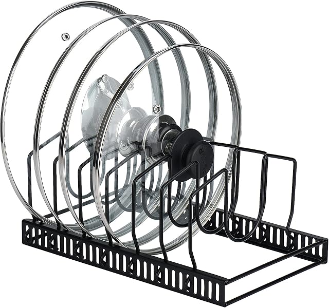Toplife Topfdeckelhalter, Deckelhalter Schublade für Topfdeckel, Schneidebretter und Pfannen mit 7 verstellbaren Fächern, Topfdeckel Aufbewahrung, Schwarz