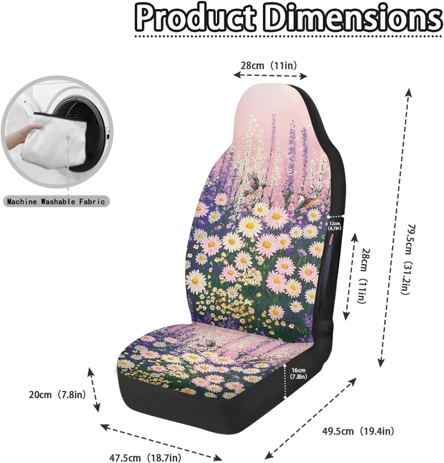 Quelytrip Watercolor Daisy Hummingbird Purple Car Seat Cover for Women,Waterproof Seat Covers for Cars Trucks SUV,Universal Auto Car Seat Covers for Front Seats Only