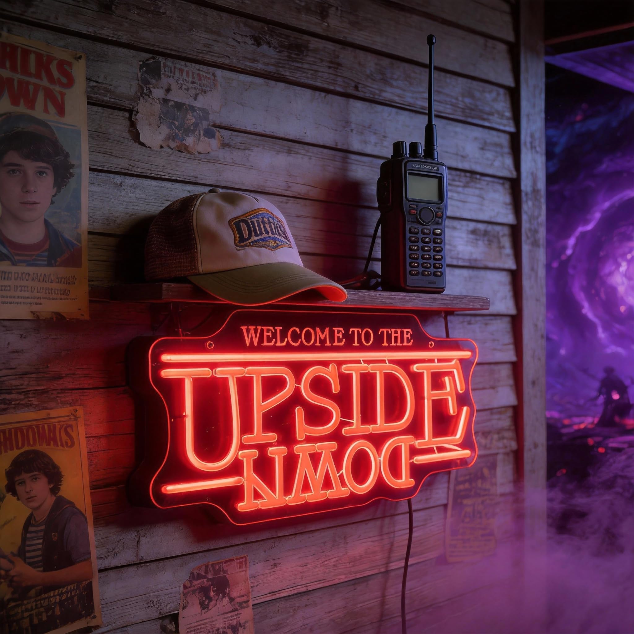 Letrero LED rojo estilo neón, luz de pared con cadena y kit de montaje, 16.5 x 12.5 pulgadas, alimentación por USB, acrílico y silicona, decoración retro de ciencia ficción para dormitorio