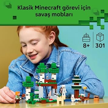 LEGO Minecraft İlk Gece Macerası 21593-8 Yaş ve Üzeri Çocuklar için Alex, İskelet ve Creeper Dahil 7 Figür ile Gerçekçi Aksesuarlar İçeren Yaratıcı Oyuncak Yapım Seti, Hediye Fikri (301 Parça)