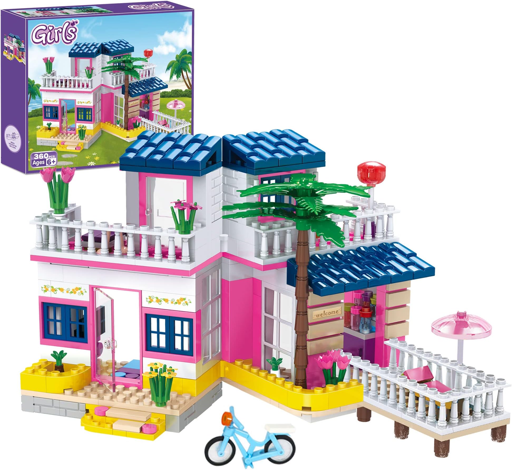 Dream Girls Beach House Building Sets Friends Seaside Villa Building Toys 360 Pieces City Family House Playset Boys Girls Vacation Beach Hut Model Building Kit STEM Toys Gift for Kids Aged 6-12