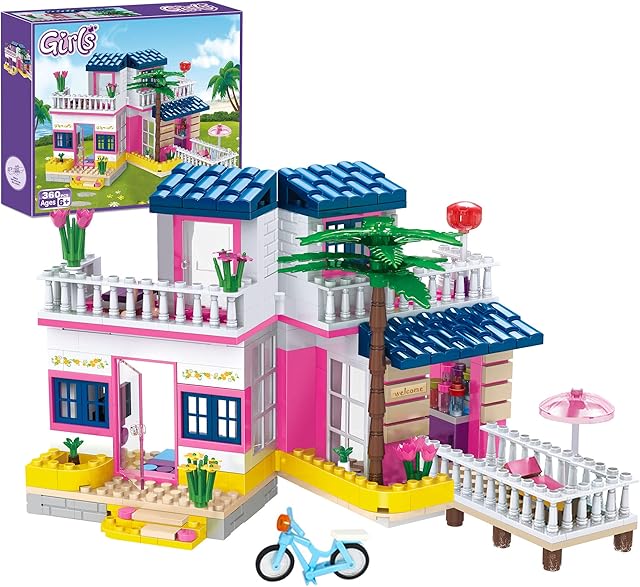 Girls Beach House Building Sets Friends Summer House Building Blocks Seaside Playset Construction Toys Creative Toys for 6-12 Years Old Girls and Boys 360 PCS