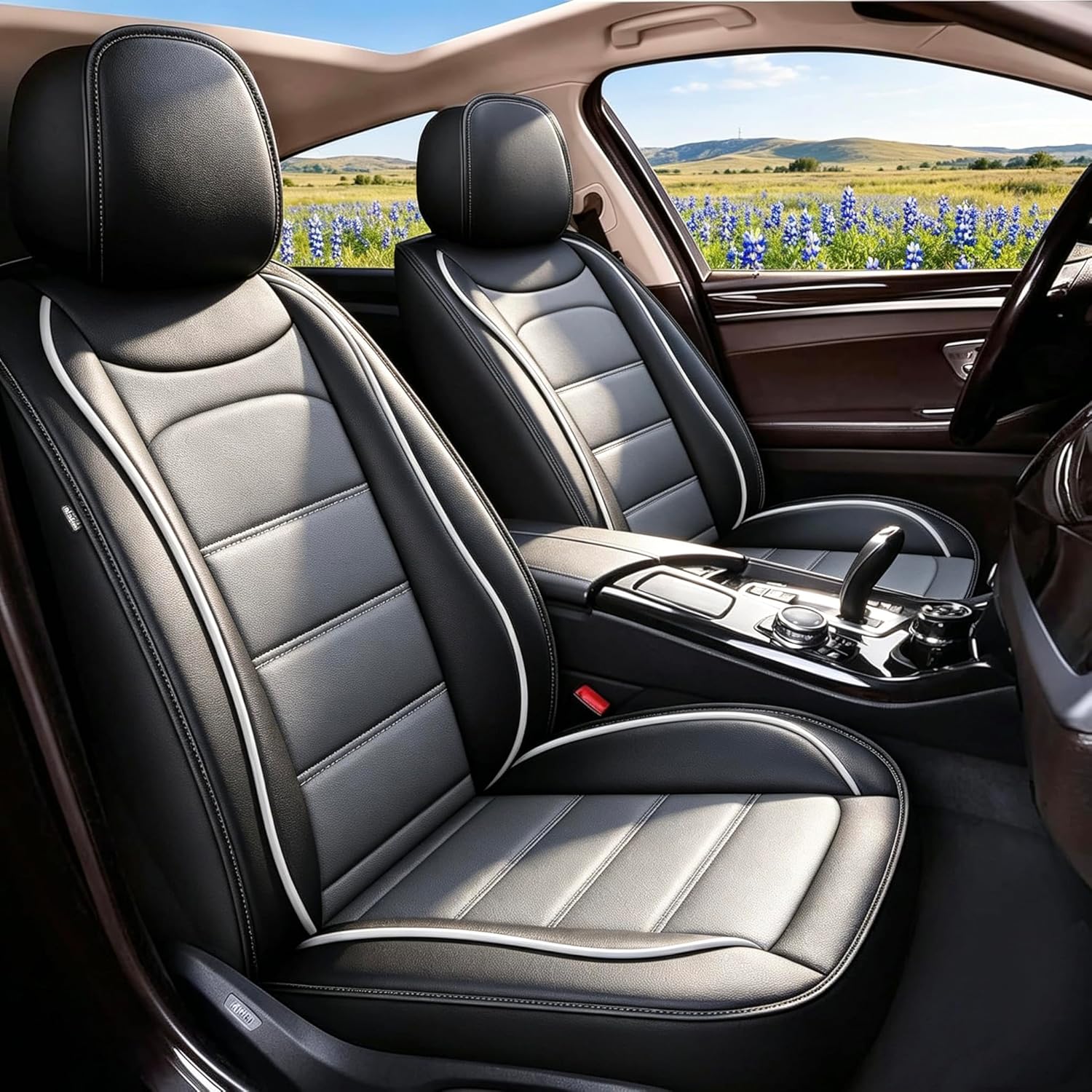 IKABEVEM Car Seat Covers 2 Front Seat Fit for Chevrolet/Chevy Colorado 2015-2025 2026: Auto Interior Accessories, Waterproof Faux Leather Vehical Car Seat Cushion Covers(Black&Grey)
