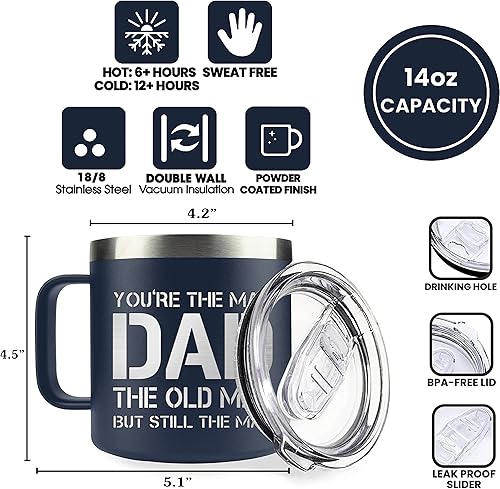 Miniatura 4 de Regalos para papá, taza de café aislada de acero inoxidable de 14 onzas con tapa, regalos de cumpleaños para el día del padre para papá de parte de