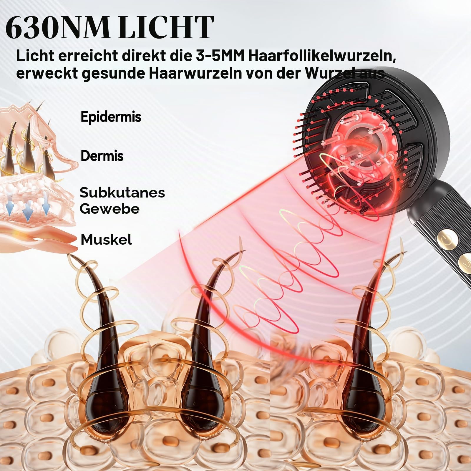 Kopfhaut Massagebürste Elektrisch Kopfmassagegerät mit Haaröl-Applikator, Rot-blau-licht Kopfmassage Bürste IPX7 wasserdicht 3 Modi zur Massage, Kopfmassage für Entspannung
