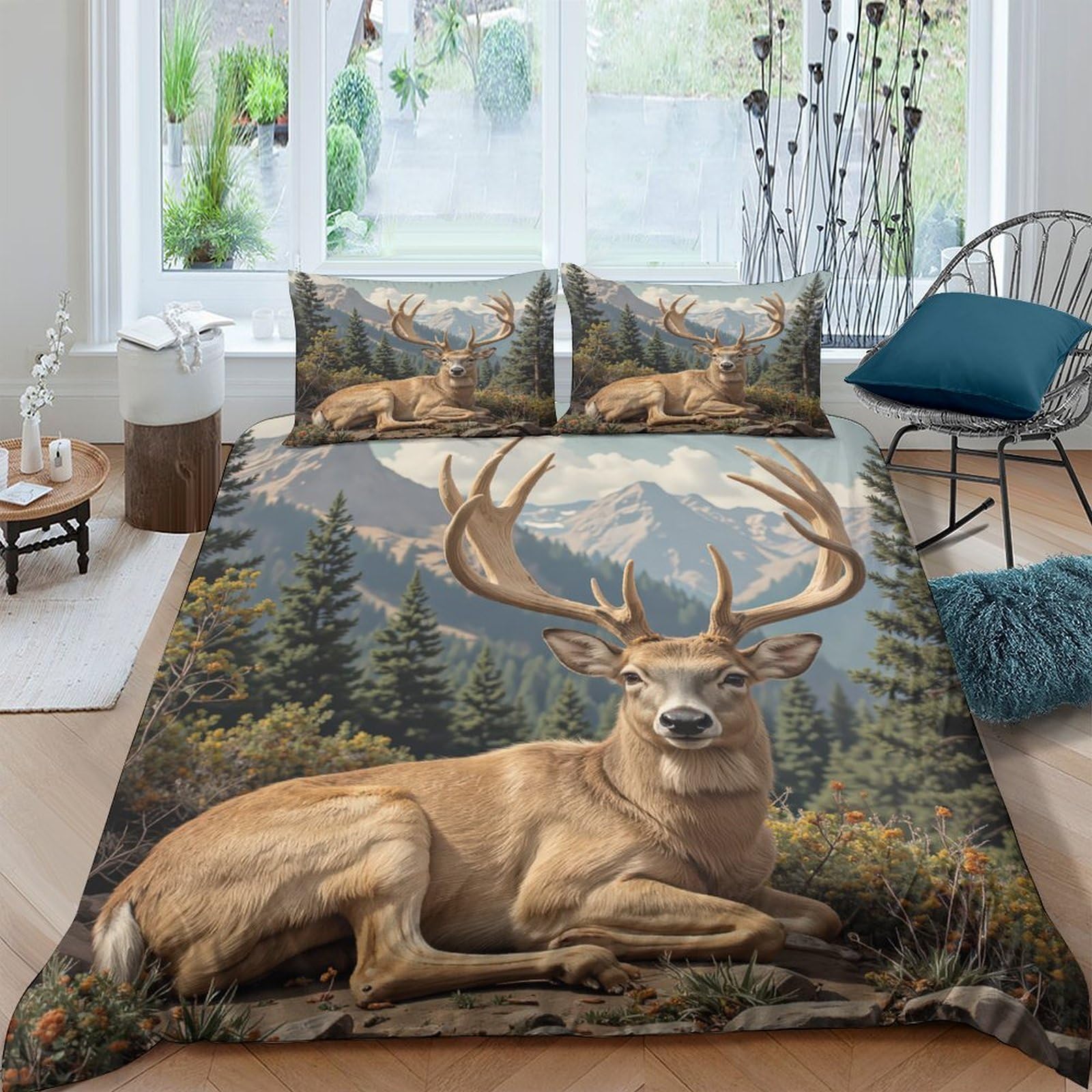 Ctjqhvkz Style-9 3D Printed Forest Deer Fitted Sheet Microfiber Soft Breathable Mountain Landscape Mattress Cover For Bedroom Guest Room Decor Single（135X200cm）