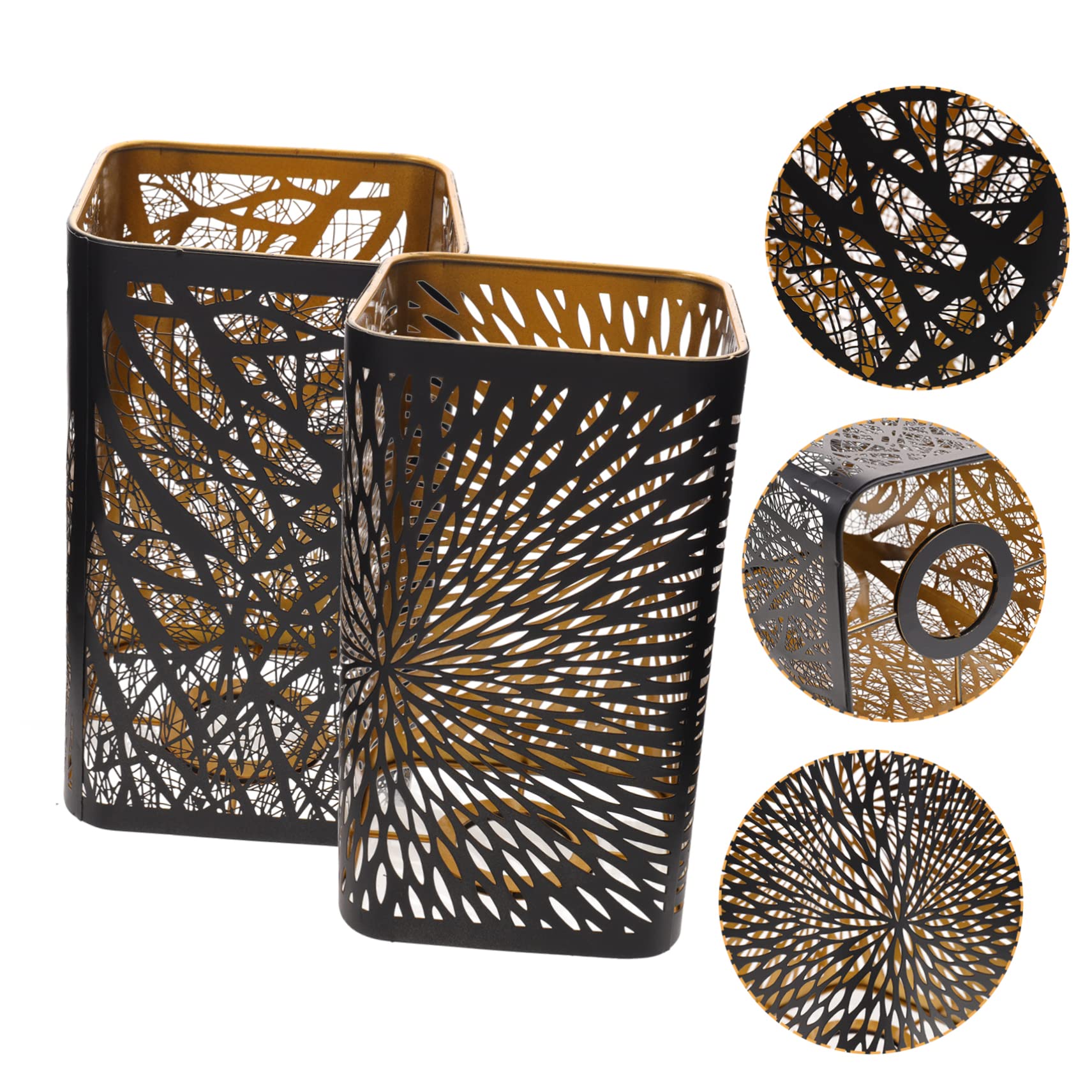 HOMSFOU Pantalla de Lámpara de Metal Cuadrada Hueca Negra 2 Piezas | Acabado Interior Dorado, Hierro, para Dormitorio y Salón, Estilo Sencillo, Formato Recto
