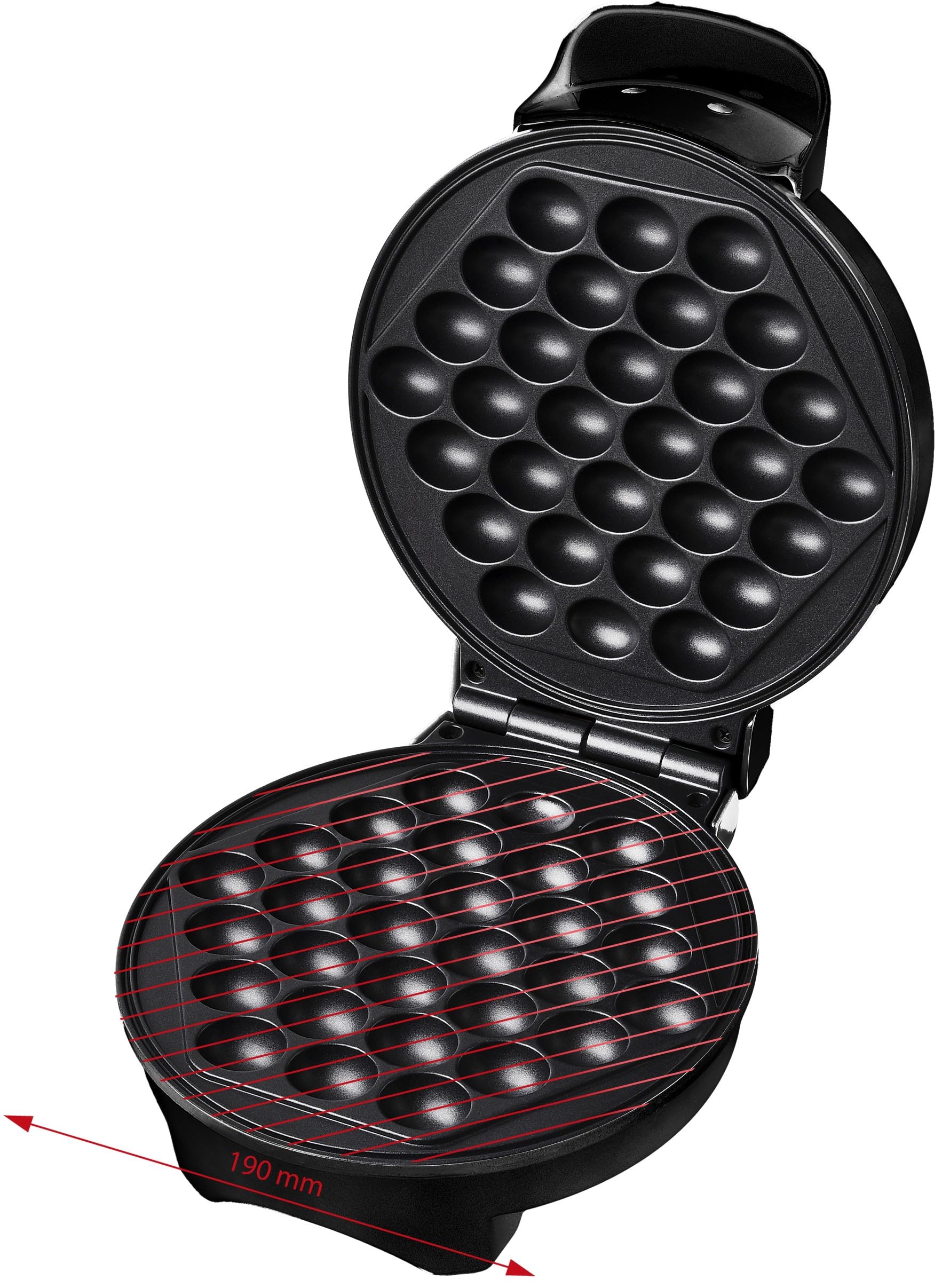 Kalorik Bubble Waffel Maker, elektryczna gofrownica, 850 W, czarna, powłoka nieprzywierająca, 20 x 25 x 9,5 cm, z lampkami kontrolnymi do wafli bąbelkowych EWM 1800 BK