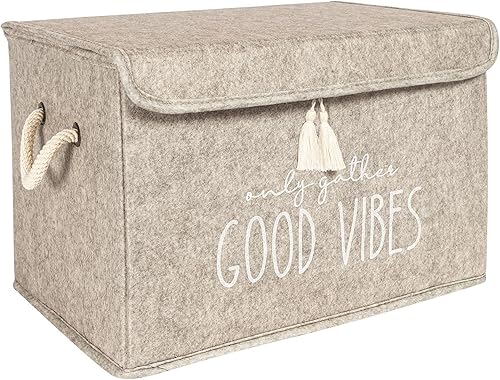 Pazar Kaps Cesta organizadora plegable de tela de fieltro con tapa abatible y asas, caja de manta de ropa para el hogar, oficina, armario, estantes