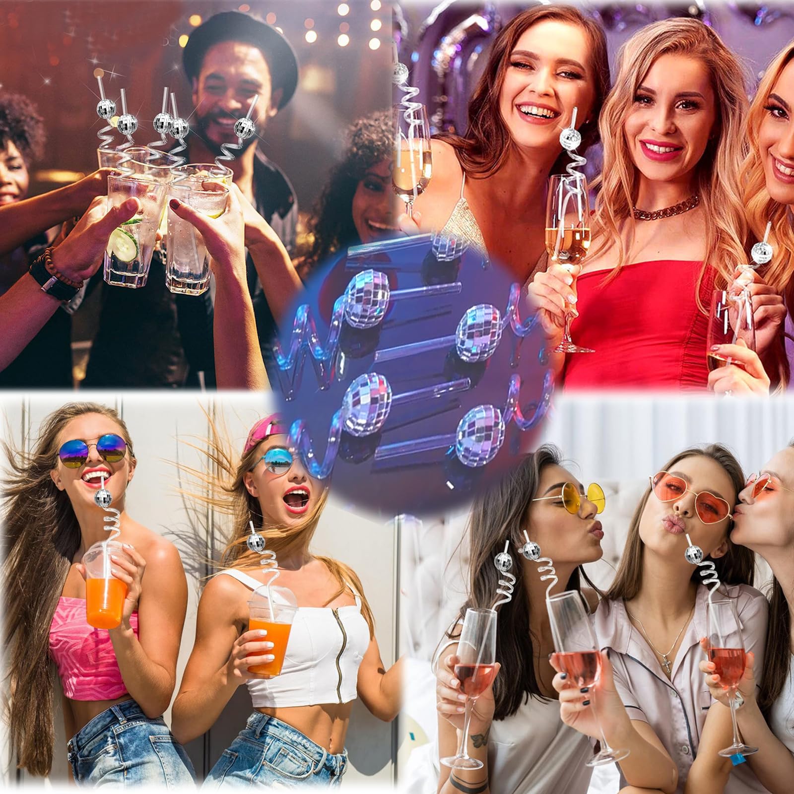 Naturahand Lot De 12 Pailles Rondes à Paillettes Argentées Avec