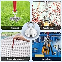 Vista 6 de VNDUEEY Imanes de pesca de neodimio, fuerza de tracción de 200 libras, imán de tierras raras con perno de ojo avellanado para recuperar en el lago