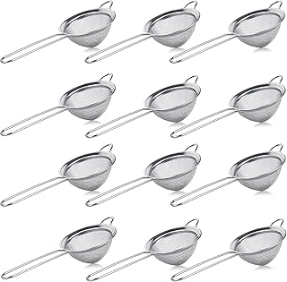 12 Packs Stainless Steel Small Strainer Steel Cone Shaped Cocktail Strainer Juice Strainer Tea Strainer Coffee Strainer, Long Handle for Bar Strainer Tool 3.2 Inches (Silver)